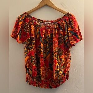 Christian Siriano Red and Orange Leaf Print Blouse